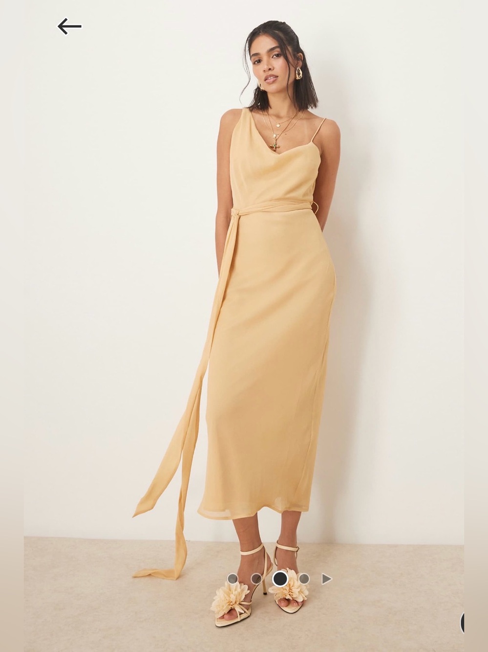 ASOS One-Shoulder Midi Dress in Light Mustard Gold